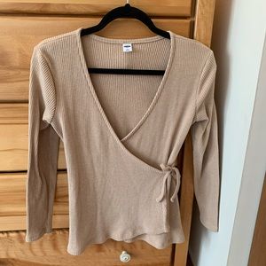 Old Navy Tan Ribbed Wrap Top